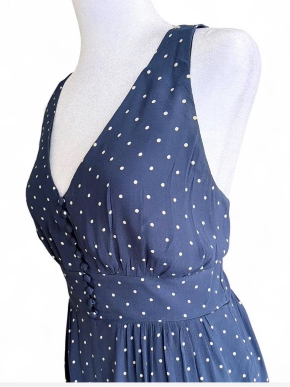 Madewell Navy Polka Dot V-Neck Wide-Leg Jumpsuit - Picture 4 of 7